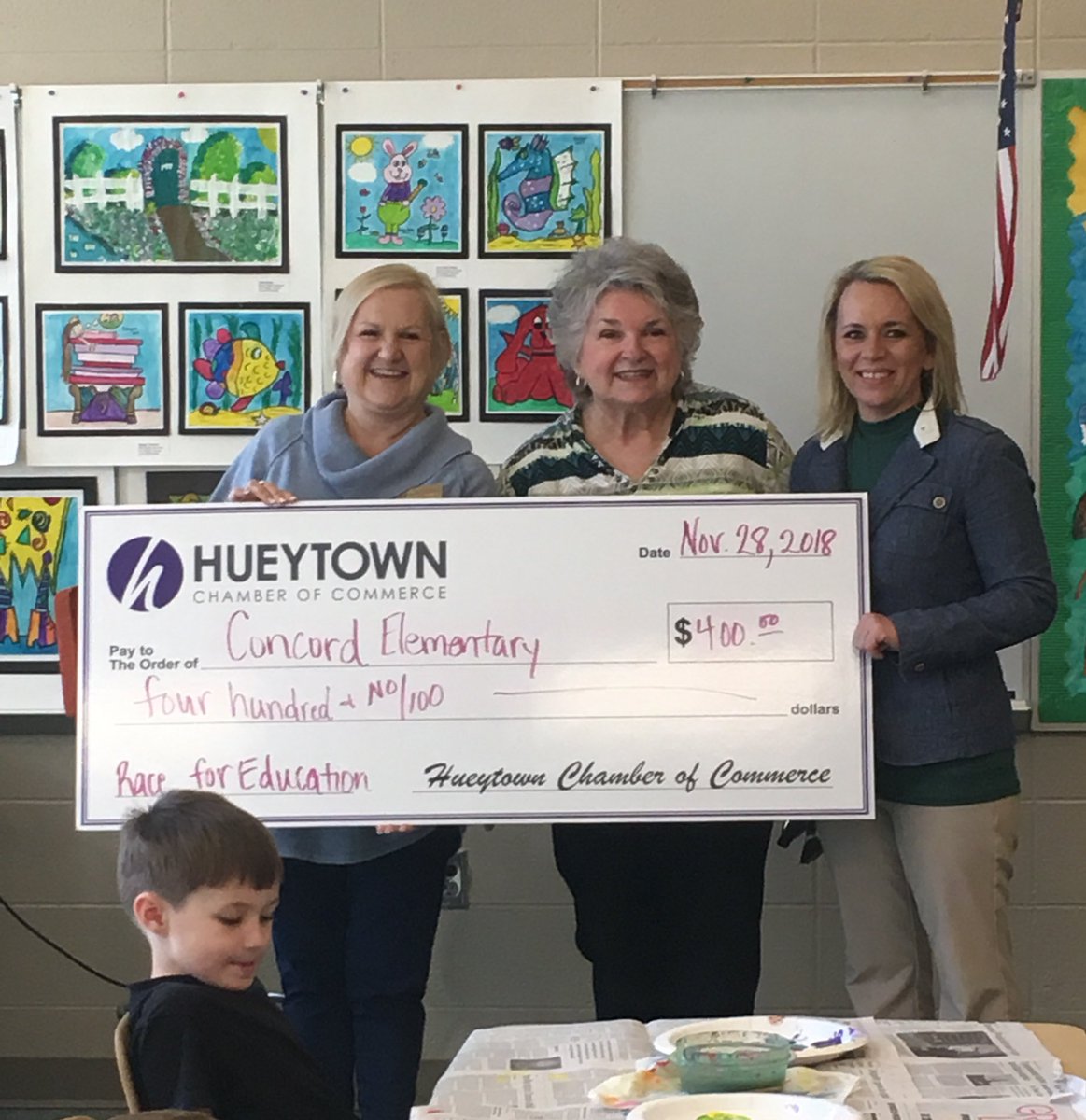 The Hueytown Chamber of Commerce awarded Carol Watson with $400.00 today for the art program <a href="/Concord_El/">Concord Elementary School</a>.  Thank you to our awesome community for your continued support. #JEFCOED