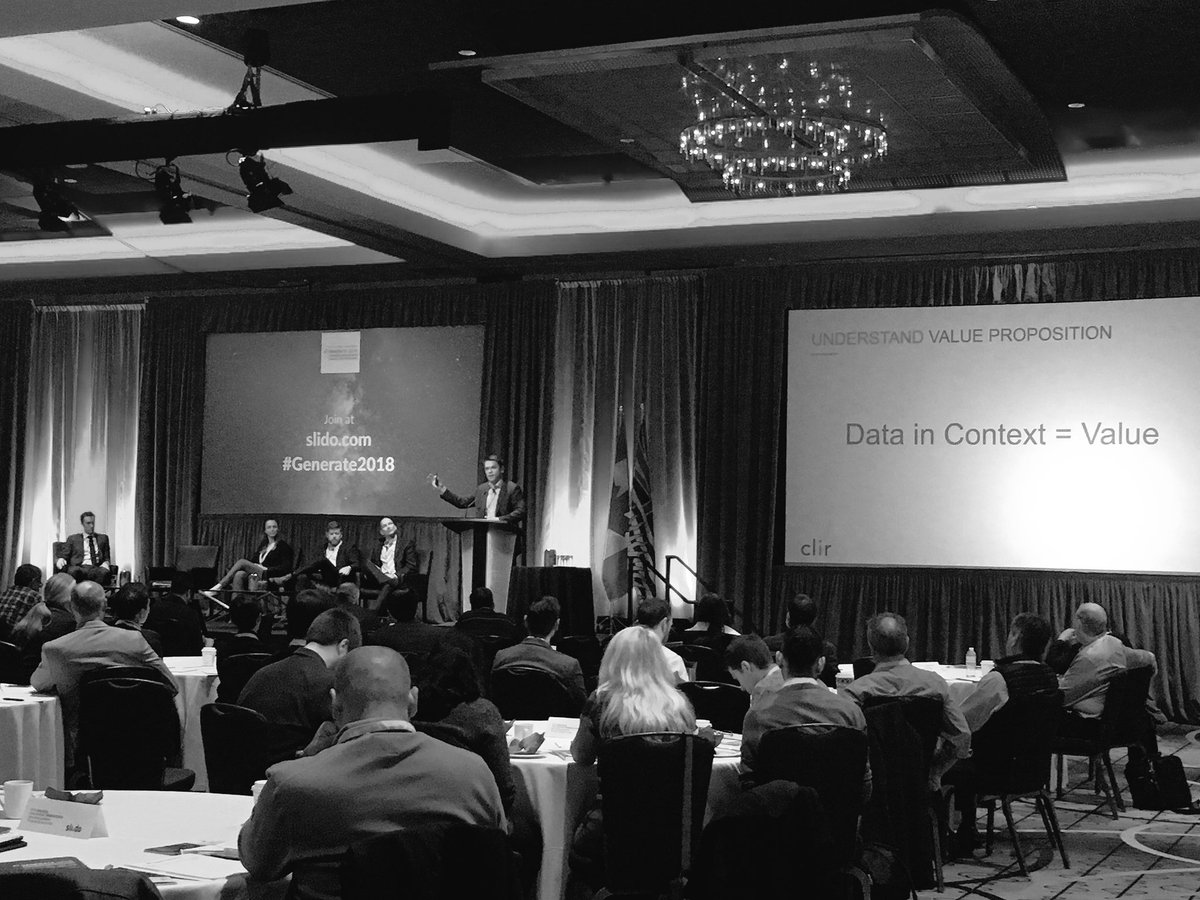 thehannahmacd's tweet photo. Glad to sneak in some more  #Generate2018 panels before my last week of classes. Gareth Brown from @Clirrenewables highlights where value comes from in a data-filled world, which is needed for renewable power optimization. #DataScience #RenewableEnergy https://t.co/aDk6ytn4wT