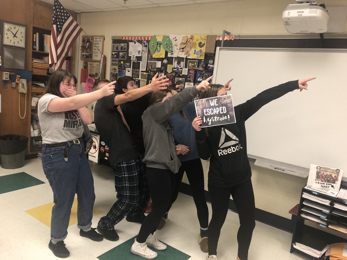 ManeStMirror's tweet image. Escape room fun! Students in Mrs. Farrell’s class finished “The Crucible” and worked together to complete activities #salemproblems
