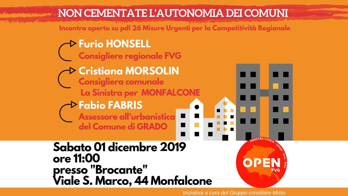 OpenFvg's tweet photo. Perché i #comuni del #fvg devono continuare a decidere in #autonomia sulla #pianificazione dei propri #territori. No alla #pdl26
Vi aspettiamo sabato alle ore 11:00 a #Monfalcone https://t.co/zdXe3EaTKx