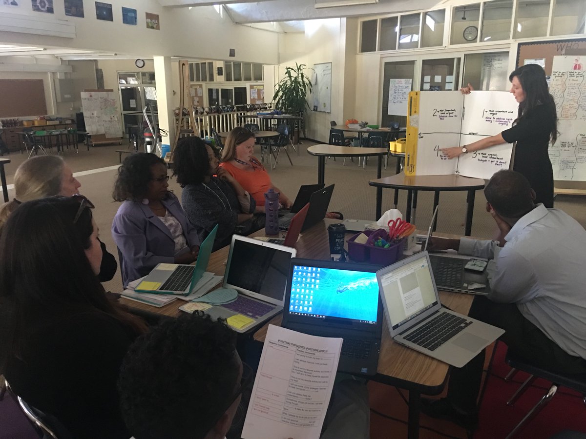 One of the best things about working in our Hub has learning from one another! <a href="/hungarianct/">Crystal Thomas</a> started with #visiblethinking #routines: word, phrase, sentence &amp; headlines. Then <a href="/jaclyn_smalley/">Jaclyn Smalley</a> led us in a values conversation based on the Eisenhower Matrix. Thank you both! 👏 #PLC