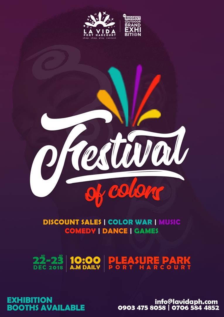 D_EventHandler's tweet photo. It's about to go down again in Port Harcourt. 
.
#LavidaPHC #FestivalOfColors 
.
The Biggest Outdoor Brand Exhibition.. 
.
Follow @LaVida_phc for more info. https://t.co/t8H10zqoZN