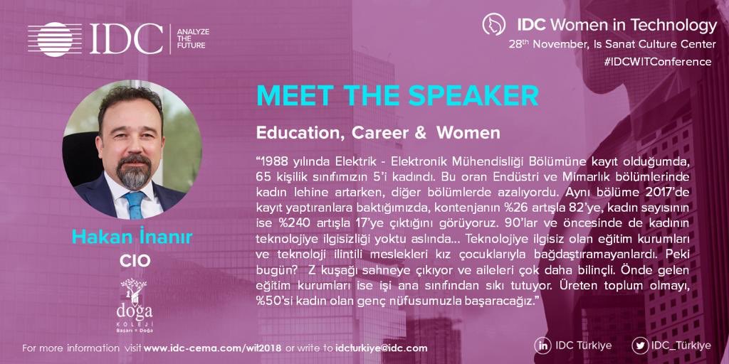 hakaninanir's tweet photo. Bugün @IDC_Turkiye tarafından düzenlenen Women in Technology #IDCWomeninTech Konferansında, özel eğitim sektörünün lideri  @DogaOkullari olarak kızlarımızın teknoloji eğitimi için yaptıklarımızdan, #dogatech ve #dogascitech den, geleceğimizin teminatı çocuklarımızdan konuştuk https://t.co/HdcUPBOgO3