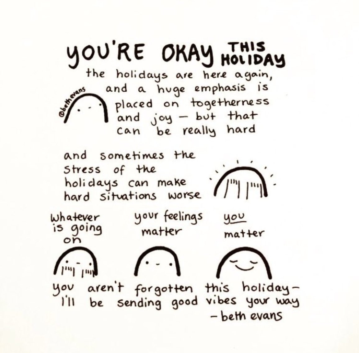 StampStigma's tweet photo. A gentle reminder for the holidays: You matter, whatever is going on. 💚#mentalhealth #mondaymotivation | 🎨: @bethevansart https://t.co/45UXZUrz40