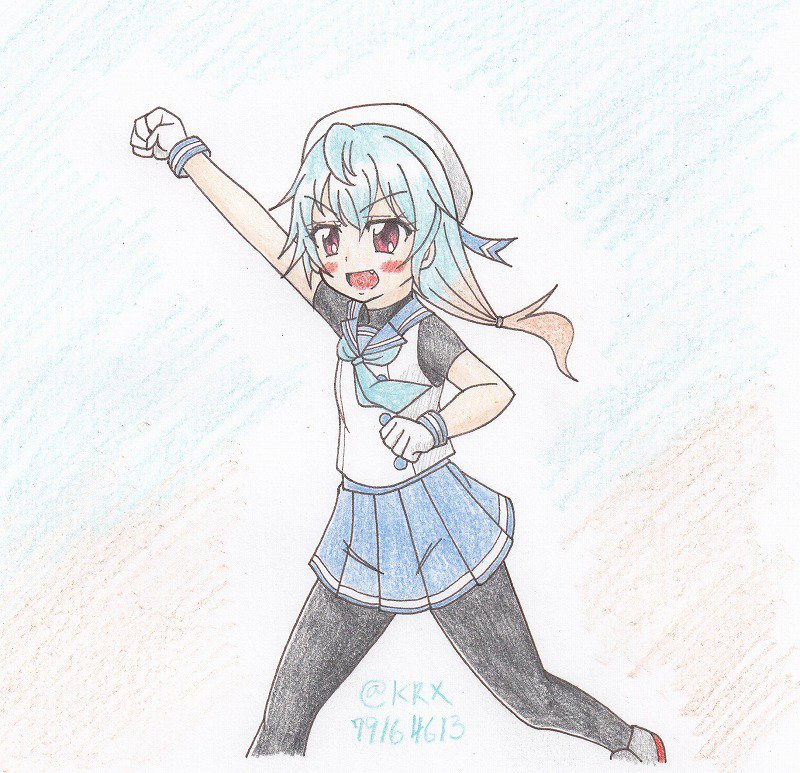 #艦これ版深夜の真剣お絵描き60分一本勝負 
#艦これ版真剣お絵描き60分一本勝負_20181128 
#佐渡
今日も鎮守府中を駆け回る 