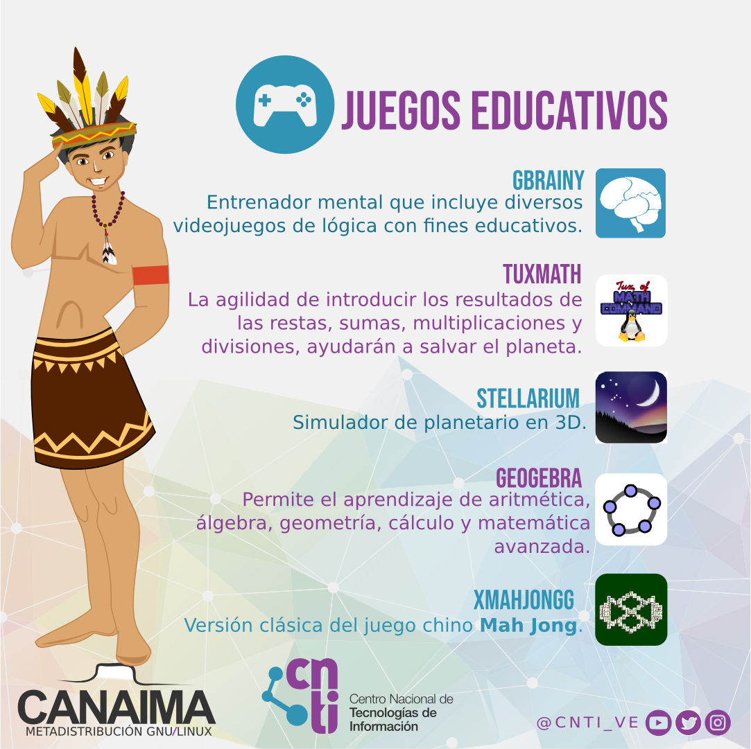 CNTI_VE's tweet photo. Educativos, creativos y completamente compatibles con tu Canaima GNU/Linux.

¿Y tú, conoces alguno de estos juegos? #FelizMiércoles #28Nov https://t.co/yl1JU4P1fy