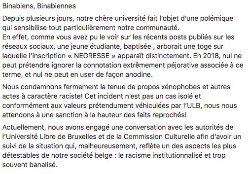 Binabi_Ulb's tweet photo. Notre communiqué contre le racisme. https://t.co/rS8rOjej1Z