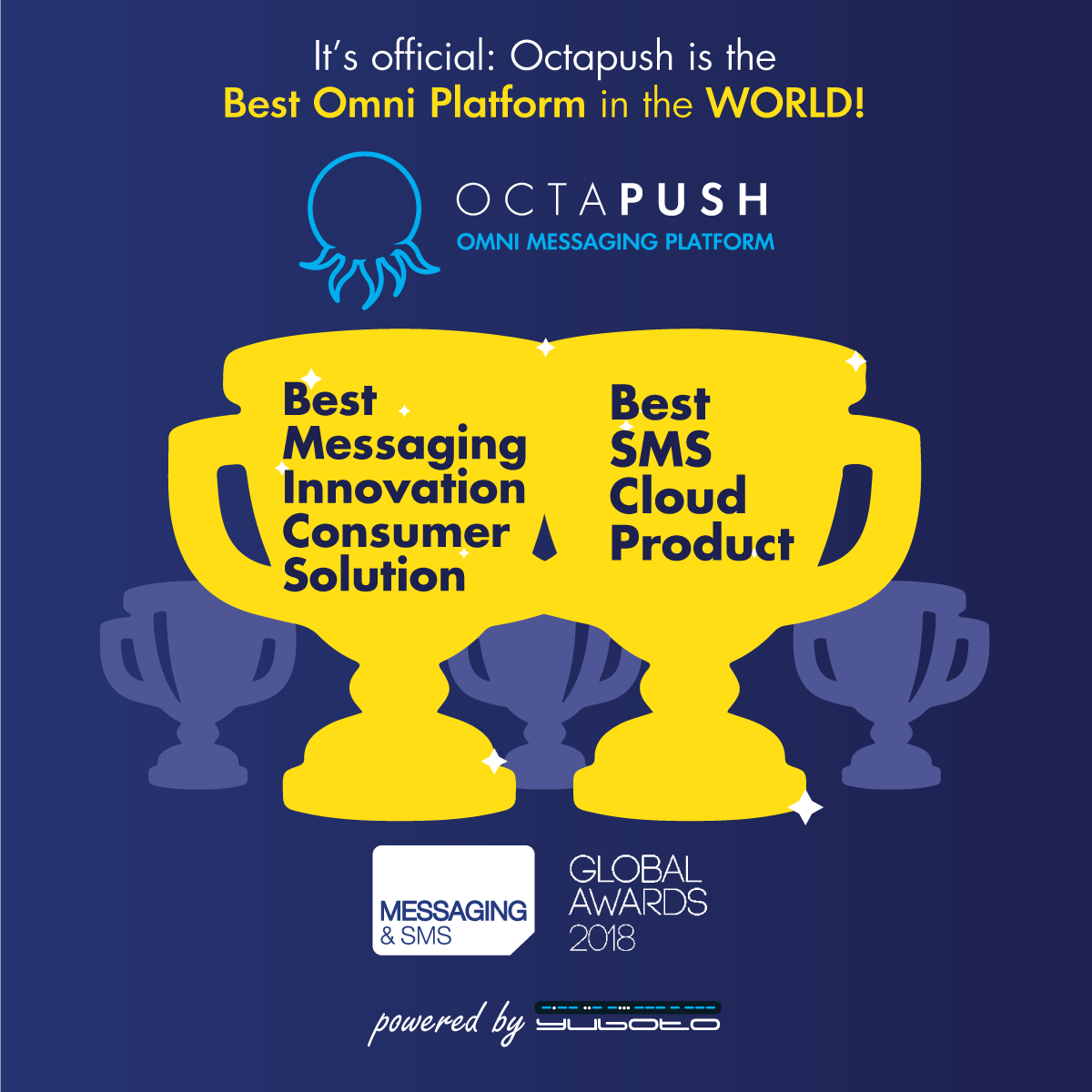 yuboto's tweet photo. At the largest Meeting of the Global Messaging industry, Octapush received 2 Awards! Proud to be among the greatest... #Best_Messaging_Innovation #Best_SMS_Cloud_Product #Capacitymedia https://t.co/0AzafN94ZD