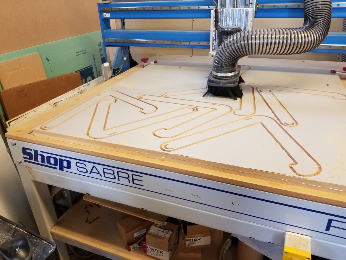 WWHSTechCoach's tweet image. Ss using the design process #studentengineer Correira created treestand prototype using @AutoCAD &amp;amp; @RIKONTools bandsaw 50mins. #studentengineer Patnode imported to @Vectric , nested 11 units &amp;amp; cut using #shopsabre CNC in 18mins.
#productivity #wizardpride #STEM #handsonlearning