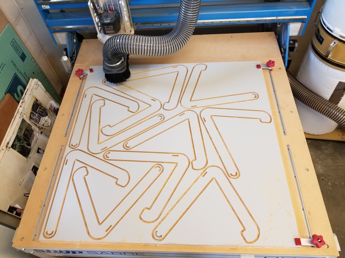 WWHSTechCoach's tweet image. Ss using the design process #studentengineer Correira created treestand prototype using @AutoCAD &amp;amp; @RIKONTools bandsaw 50mins. #studentengineer Patnode imported to @Vectric , nested 11 units &amp;amp; cut using #shopsabre CNC in 18mins.
#productivity #wizardpride #STEM #handsonlearning