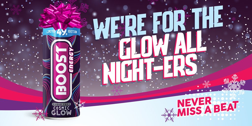 Let the Christmas parties commence! Getting ready for the big Christmas work night out? Grab a Boost and party the night away #BringOnTheNight