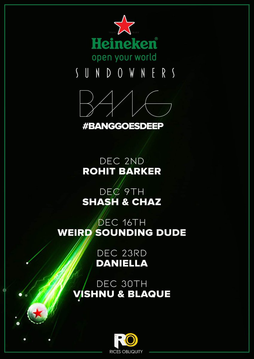 The roster for Sundays in December at #Bangalore's premier rooftop venue! #BANG