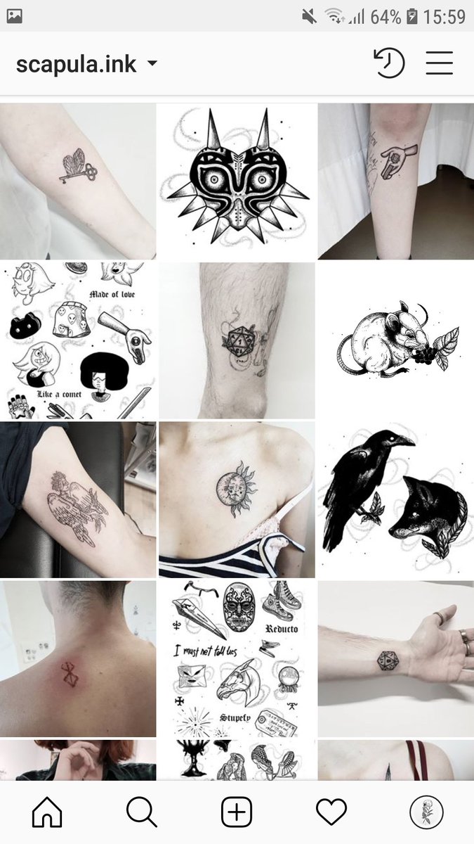 ScapulaBestiary's tweet photo. Coucou tout le monde ! Si mon univers vous manque je vous rappel que je suis apprentie tatoueuse et que vous pouvez suivre mon travail sur peau ! 🌱🖤
Je suis aussi tout le temps sur mon compte perso @Nifelvind__ !
https://t.co/rMGENpNRca https://t.co/i0qYoBfkB3