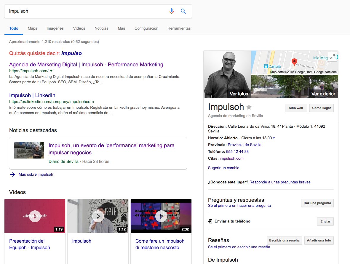 Impulsohcom's tweet photo. 😍 Nos encanta nuestra #SERP de #Marca #Impulsoh @diariosevilla #PerformanceMarketing #DiseñoGráfico #DiseñoWeb #SEO #SEM #MarketingDigital #Sevilla https://t.co/9M7wyiWJUp