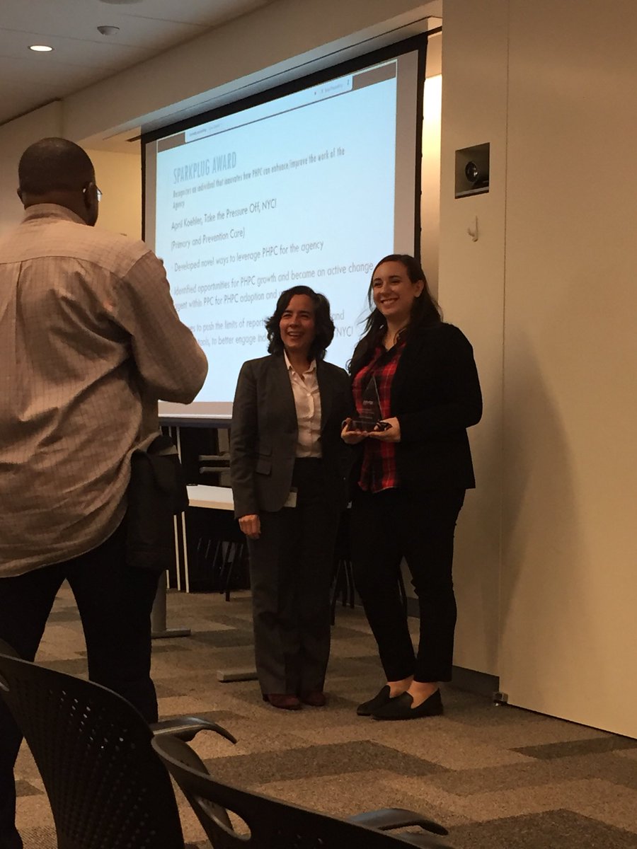 ksutkowi's tweet photo. Congrats @april_koehler on her PHPC Sparkplug award at today’s @nycHealthy PHPC Summit! #ourhealthynyc #hearthealthynyc https://t.co/rzXASUCZ8w