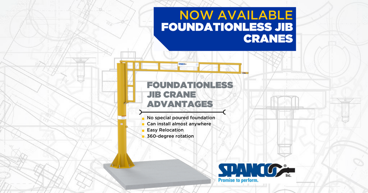 Spanco_Cranes's tweet photo. Spanco is proud to offer our very own Foundationless Jib Product line: 600 & 605 series! No more costly special poured foundation, install almost anywhere, easy relocation, & convenient 360-degree rotation! Learn more: https://t.co/WgMy8pXtxf #PromiseToPerform #FoundationlessJib https://t.co/mnj2pV1tAZ