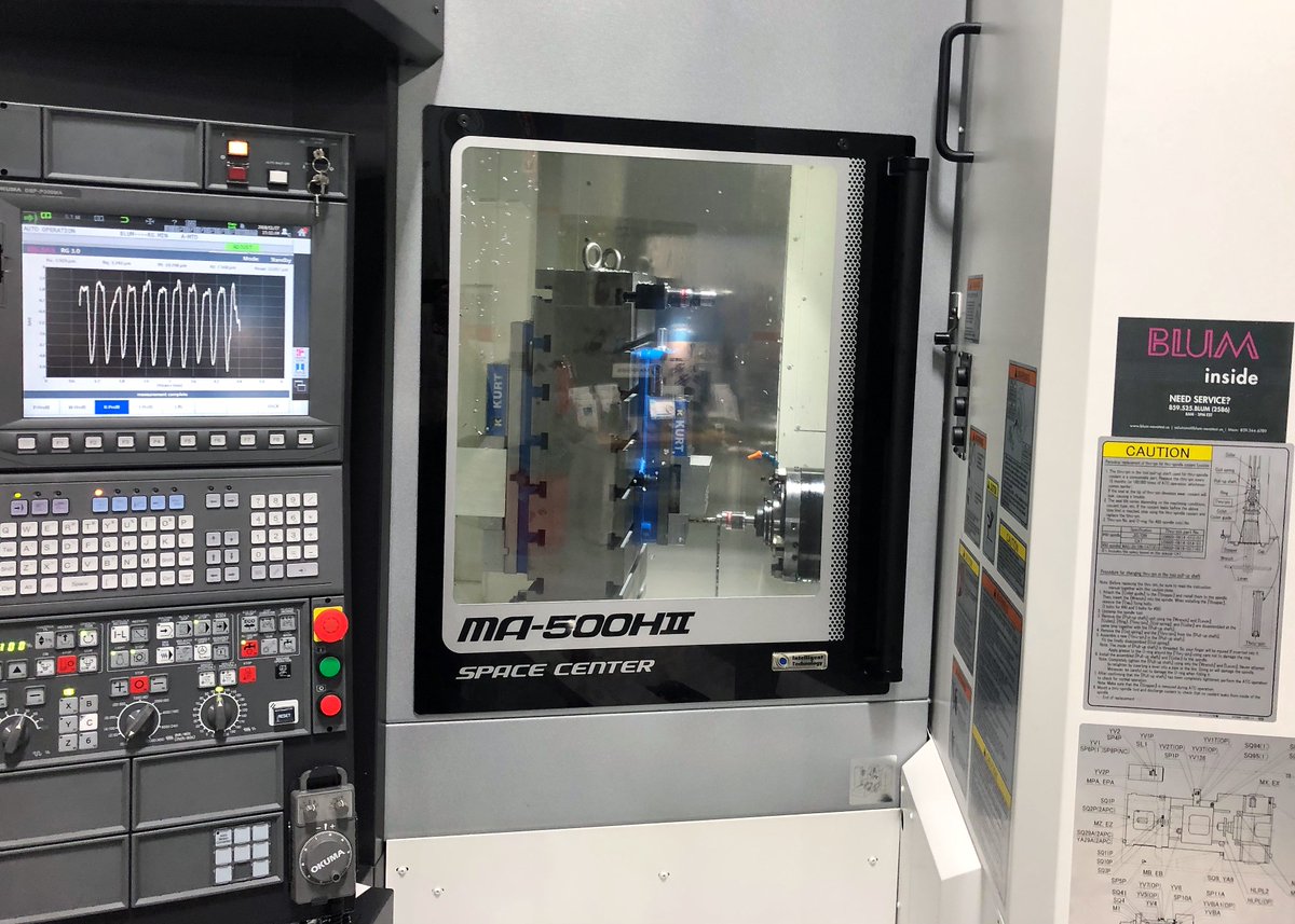 Blum_Novotest's tweet photo. Today kicks off the @OkumaAmerica #WinterShowcase! We're on-site running demonstrations of the #Blum Surface Roughness Gauge and  #toolsetting #probe on the MA-500HII. #bluminside #cncmanufacturing #metrology #focusonproductivity #industry40 #horizontalmachiningcenter #Okuma https://t.co/8jjRJvs4uM