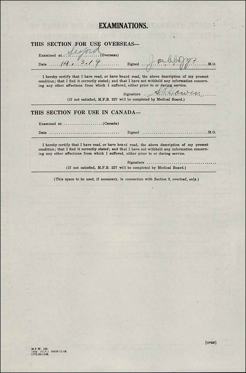Interestingly – for a soldier who was treated for months in England – his discharge medical examination, on March 14, 1919, found he was in good health and makes no mention of earlier injuries.