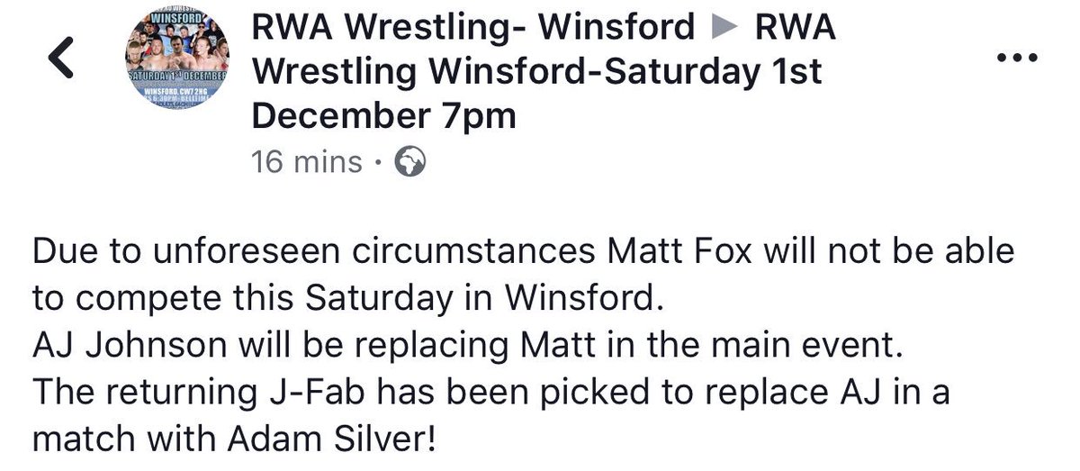 AJWrestle's tweet photo. Changes to the main event this Saturday. The biggest honour I can receive, to be able to tag with my coach and mentor Andreas Rossi. Rabid we get to stand side by side yet again! https://t.co/iZYcGHrEF1