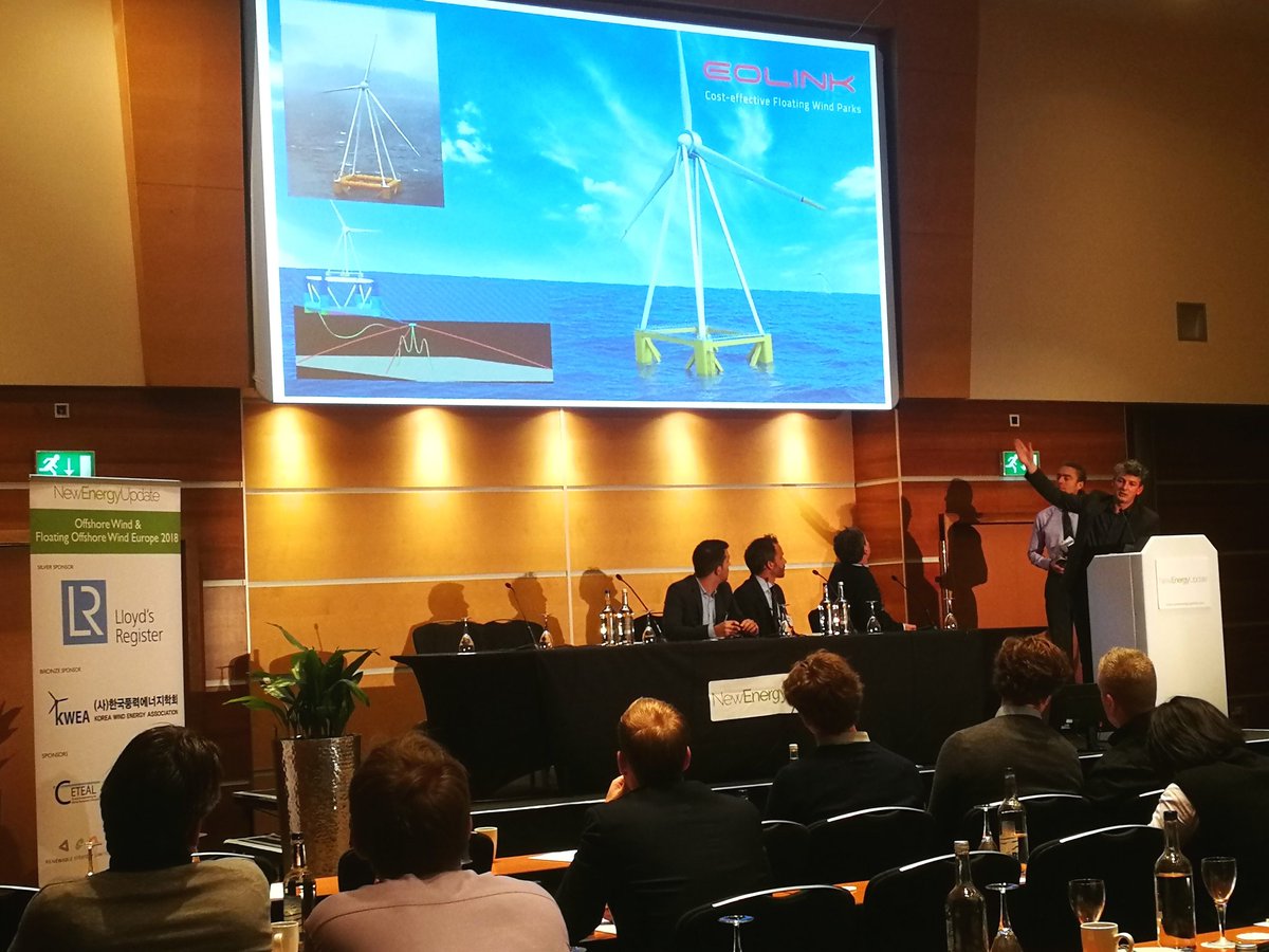 RE_Windpower's tweet photo. We close this year's #OWEU18 #FloatingOffshoreWind with a busy panel discussion 'Now & Next Generation Platforms.'
Chair Mark Spring @lloydsregister with speakers Mark Guyot Eolink, David Carrascosa Francis @saitecoffshore, Alex Raventos @x1_wind, Pascal Heisel @Mareal_Ceteal https://t.co/Ugd42kiMc4