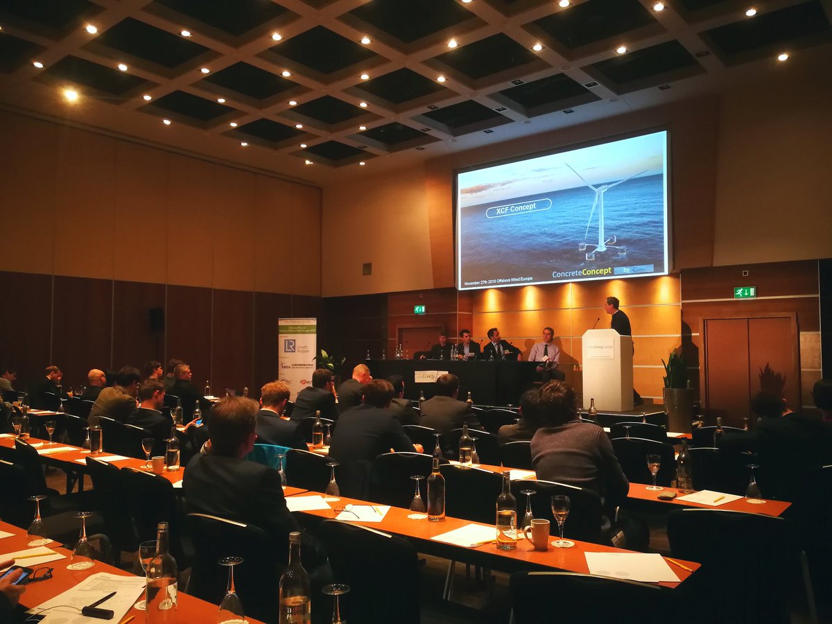 RE_Windpower's tweet photo. We close this year's #OWEU18 #FloatingOffshoreWind with a busy panel discussion 'Now & Next Generation Platforms.'
Chair Mark Spring @lloydsregister with speakers Mark Guyot Eolink, David Carrascosa Francis @saitecoffshore, Alex Raventos @x1_wind, Pascal Heisel @Mareal_Ceteal https://t.co/Ugd42kiMc4