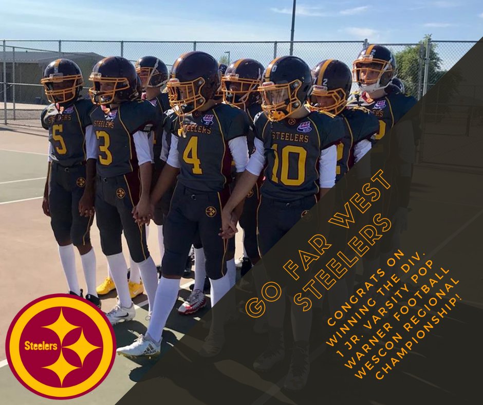 Wood_Patel's tweet photo. Wood/Patel proudly supports the #FarWestSteelers winners of the Division 1 Jr. Varsity #PopWarner Football Wescon Regional Championship this past weekend in California. We’re excited to see them play in the championship in December! #Football #GoSteelers #CreateConnectProtect https://t.co/1xtOBwp7Vc
