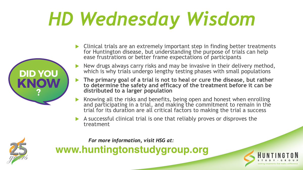 HuntingtonSG's tweet photo. HD #WednesdayWisdom on #ClinicalTrials For more information, check out our website https://t.co/f2SWMvLBlq
#UnlockingHD https://t.co/wHylEiDKnA