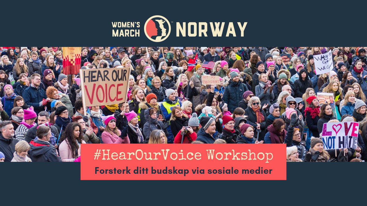 OBS!

#WomensMarchNorway inviterer til en nyttig &amp; inspirerende #HearOurVoice Workshop: Forsterk ditt budskap via sosiale medier!

DATO/TID: 12. jan 2019, kl. 10:30-17:00

Registreringen kl. 09:30; workshopen kl. 10:30

Linken:
facebook.com/events/2633763…