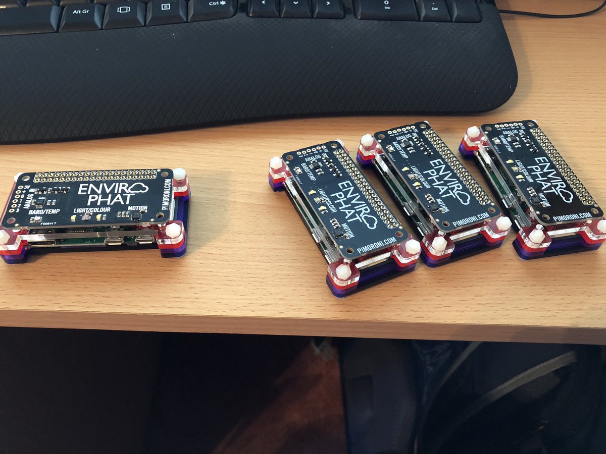 SimonJayFoote's tweet photo. My little squad of Sensors are almost ready for the smart home #ai #RaspberryPi #envirophat #iot #azure https://t.co/WyPHtS3V5b