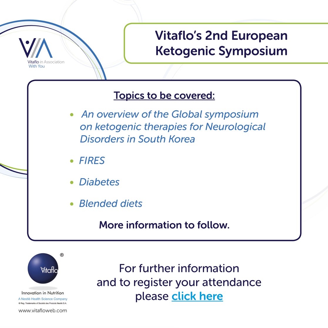 VitafloRDs's tweet photo. Registration is now open for Vitaflo's 2nd European #Ketogenic Symposium #VIAketo2019 in Berlin. Full agenda will be available soon!! https://t.co/iOMJCRy3O4 to watch the 2018 symposium videos click here: https://t.co/PDu0aEbzaS
#eplilepsy #ketodiet https://t.co/V1g8FkmaSZ