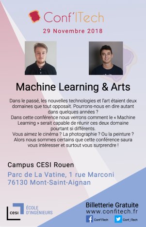 Conf_ITech's tweet photo. Pour terminer les conférences de la première salle, c'est Philippe Oursel, Raphaël Derensy et Maxime Nouville qui vous présenterons leur conférence sur le "Machine Learning" 💻

@Cesi_Rouen #confitech #Machinelearning #cesi #IT #exia https://t.co/6fUpLf3yaZ