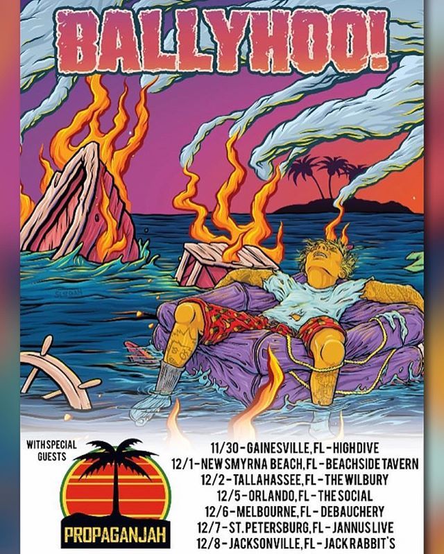 ballyhoorocks's tweet photo. 🍍🏴‍☠️ #Florida! ☀️🤘
We’re headed your way with @propaganjah_ !! 11/30 @highdivegville | Gainesville
12/1 @beachsidetavern | New Smyrna Beach
12/2 @thewilbury | Tallahassee 
12/5 @the_social | Orlando
12/6 @downtowndebauchery | Melbourne
12/7 @jannuslive … https://t.co/JKa1cpWnz9 https://t.co/XiUW5ttIWg
