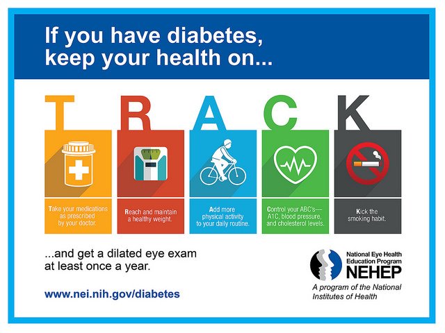 If you have diabetes, it is important to keep your health on TRACK
#DiabeticEyeDisease 
#PreventDiabetes
#PreventBlindness
@NEHEP