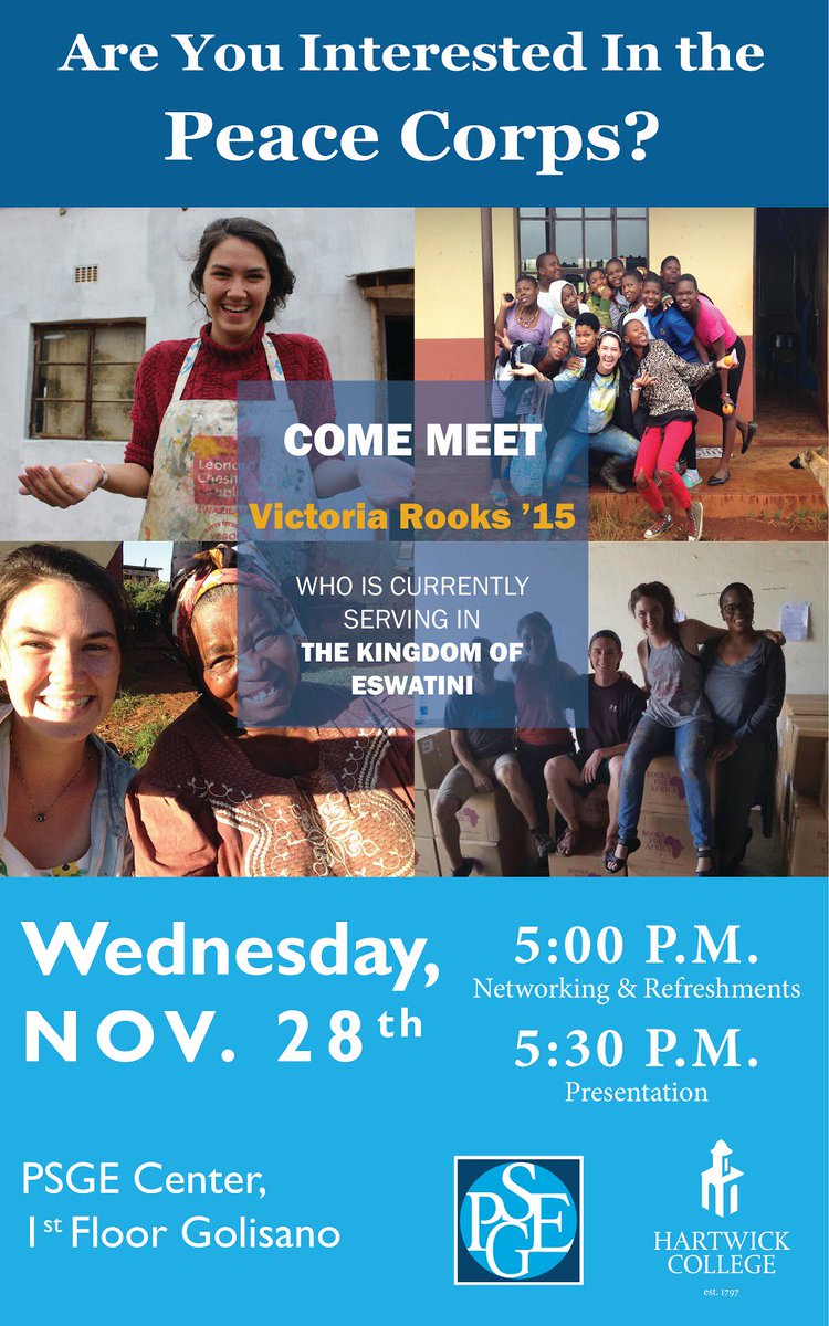 HartwickCollege's tweet photo. We are excited to have Victoria Rooks '15 on campus today to speak about her service in the @PeaceCorps. This morning she met with staff from the Advancement and Marketing departments. Come hear her presentation at @PSGEcenter at 5:30 p.m. #greatdaytobeahawk #TheHartwickEffect https://t.co/u8lYBYe87n