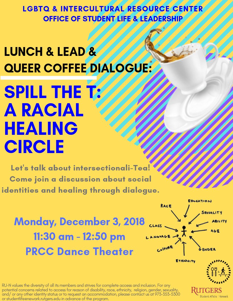 Please join us for "Spill the T: a Racial Healing Circle' on Monday. December 3, 2018 from 11:30am- 12:50pm in the PRCC Dance Theater.  Lunch will be served!