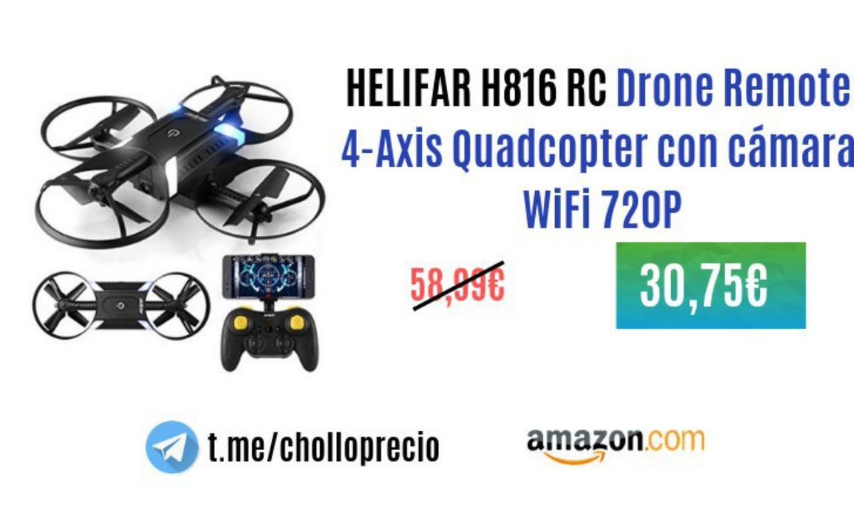 CholloPrecio's tweet photo. [CHOLLAZO]HELIFAR H816 RC Drone Remote 4-Axis Quadcopter con cámara WiFi 720P Drone Plegable con 2 baterías (Dual Lever Remote Control) solo 30,75€(PVP:59,99€)

👉🏼Enlace del chollo: https://t.co/U8iEYsBzrs

#Amazon #chollo #Descuento #CyberMonday https://t.co/x97Wdeww09