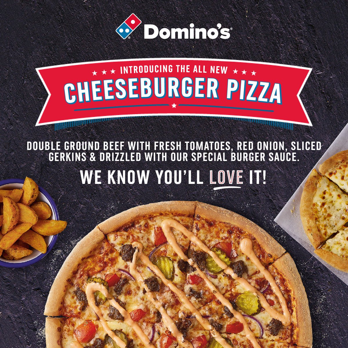 It's a miserable, rainy night...cheer it up with a cheeseburger pizza (or two) from @Dominos_UK! Students get BOGOF with code PIZZA241 every day 🍕🍔 #AD
