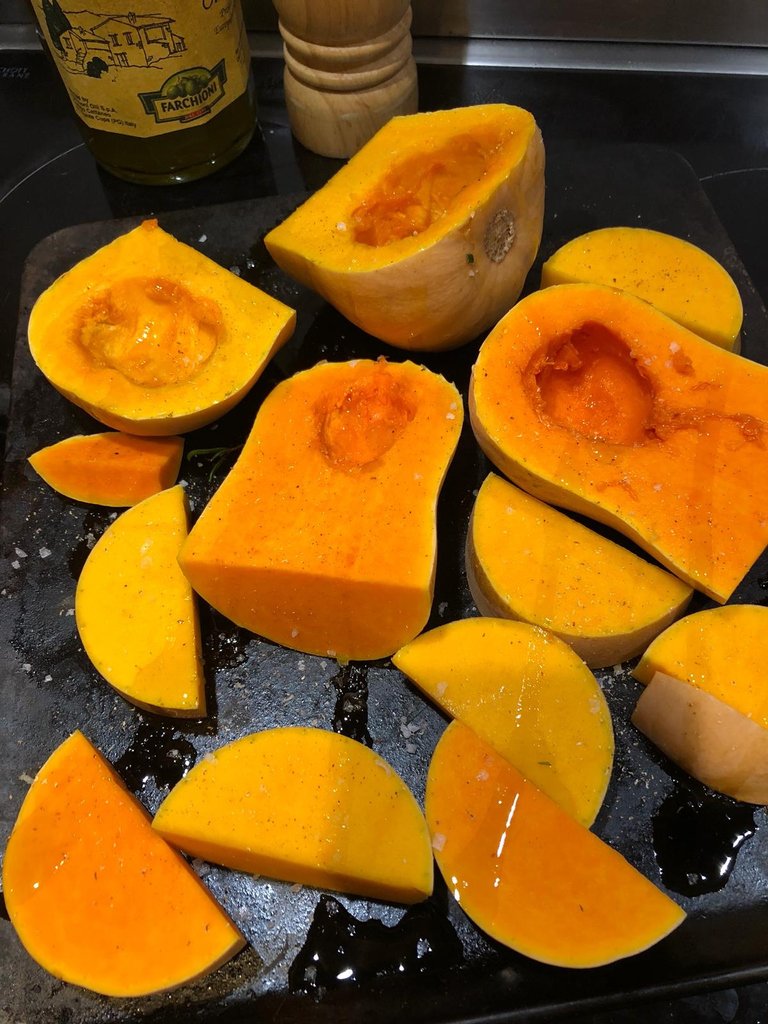 Squash Tip: Leave the skin on! Just chop it, remove the seeds, put on a baking tray and drizzle with olive oil, salt, pepper and the magic ingredient.... some freshly ground nutmeg. Bake at 200c for around 30 mins. You can then easily peel off the skin.