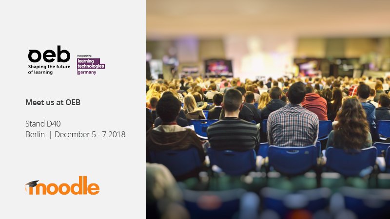 moodleapps's tweet image. Do you want to try the Moodle App with the Moodle team? Come say Hi to us at our stand D40 in the @OEBconference Free Exhibition in Berlin from December 5-7! More info on where to see us at the conference here: ow.ly/2RPH30mGBZb #oeb18 #moodle