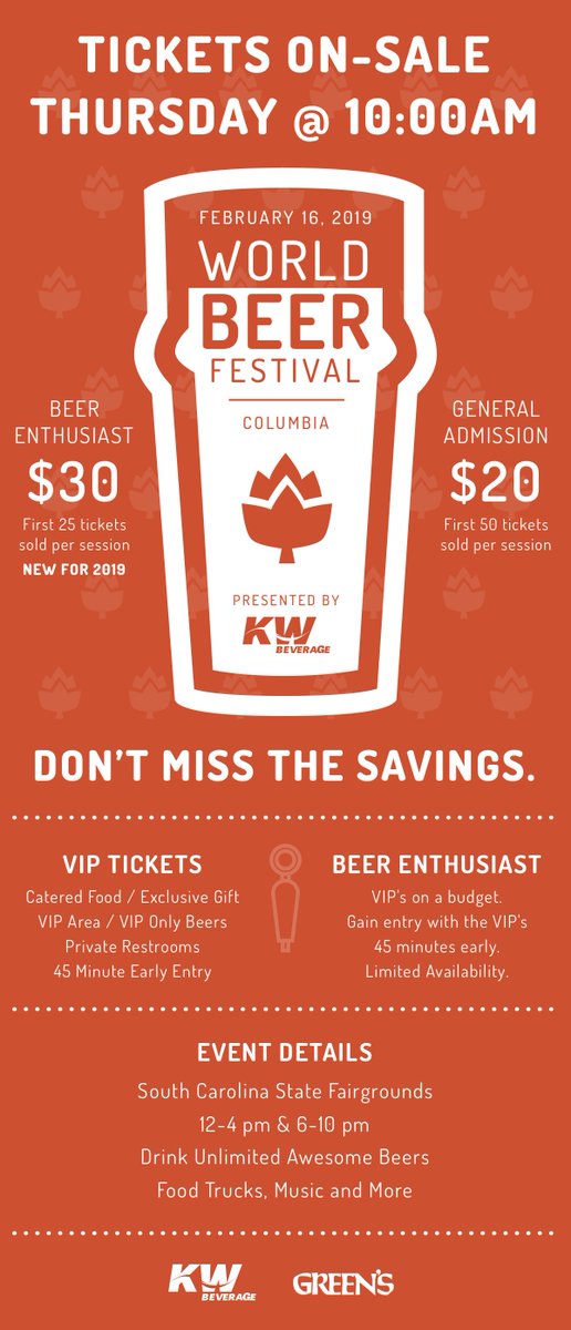 We are excited to announce tickets for the 2019 World Beer Festival will go ON-SALE tomorrow (11.29.18) at 10AM EST. Be on the look out via your email inbox or here on Twitter for more information through out the day.