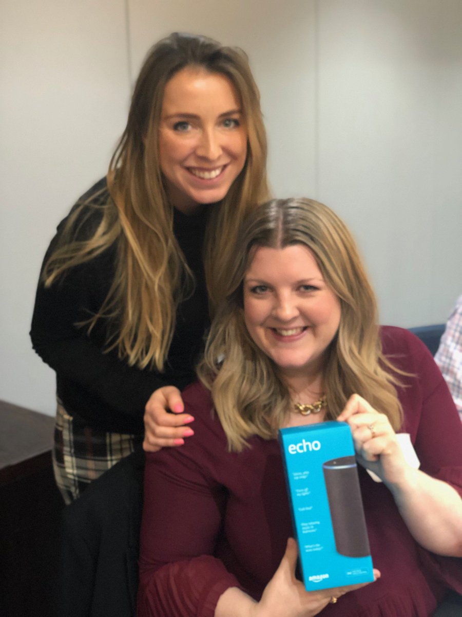 IntranetExperts's tweet photo. Interact's Jemma presenting Louise from @DunedinCanmore with our Amazon Echo prize for completing the pre-meet-up questionnaire! It wasn't a fix, we promise! #intranets #intranetmeetup #icmu https://t.co/u97NjCH2lG