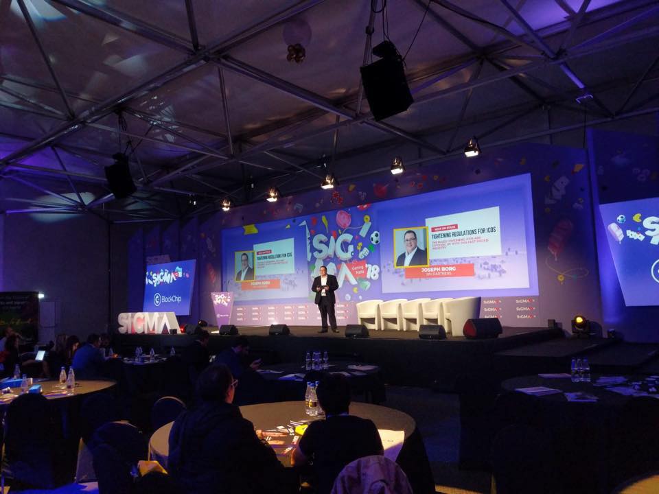 Joseph F Borg delivering a keynote speech on the regulations for #ICOs, at the #Blockchain conference at #SiGMA @iGamingSummit. <a href="/avvjfborg/">Dr. Joseph F Borg</a> #SiGMA18 #Malta
