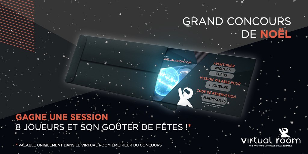 Tentez de remporter une session 8 joueurs autour d'un goûter de #Noel ☕🍩 chez #VirtualRoom 😇 Rendez-vous sur notre page Facebook :
➡facebook.com/virtualroom.fr
TAS : le 12/12 #concours