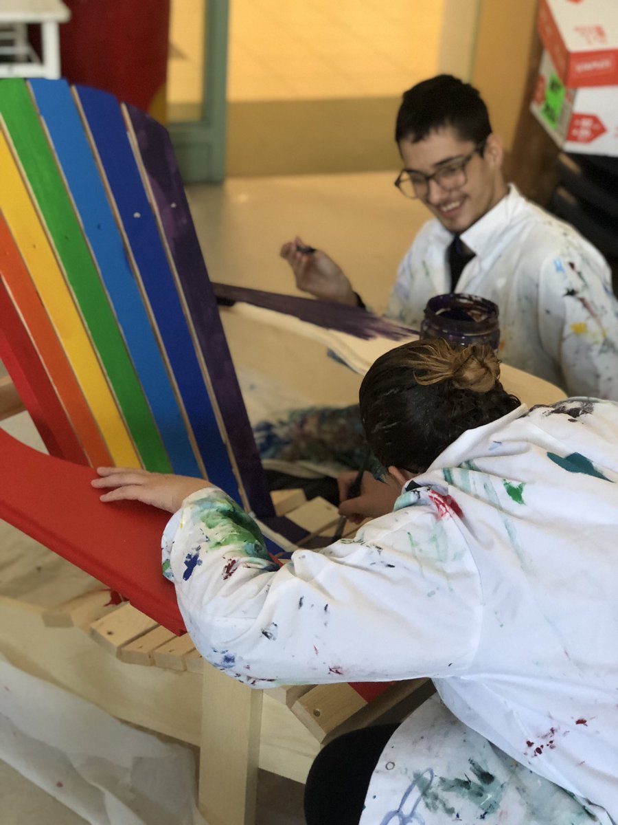 Ms_S_Kidd's tweet photo. Big things happening in the @St_DominicCSS art room! Amazing artists at work on custom #Muskoka chair designs! #domspride @SMCDSB @St_DomPrincipal https://t.co/BBnMRN6C4A
