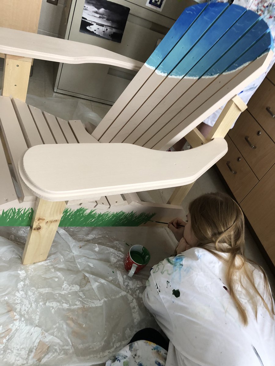 Ms_S_Kidd's tweet photo. Big things happening in the @St_DominicCSS art room! Amazing artists at work on custom #Muskoka chair designs! #domspride @SMCDSB @St_DomPrincipal https://t.co/BBnMRN6C4A