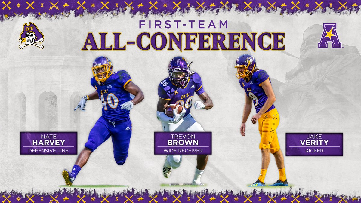 Nate Harvey Named American Defensive Player-Of-The-Year, Trevon Brown and Jake Verity Join Harvey As First-Team All-AAC Selections. Full story (bit.ly/2Q3YG2d) #ECUFootball