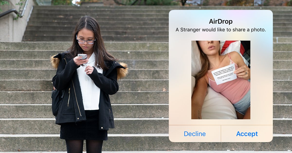 YWCA_Canada's tweet image. Take a look of YWCA Canada new campaign to raise awareness and educates people about cyberviolence using AirDrop. 

 '' We all have a role to play, let’s stop the practice of sharing images without consent ''  

 #projectshift 

ywcacanada.ca/news/4413/