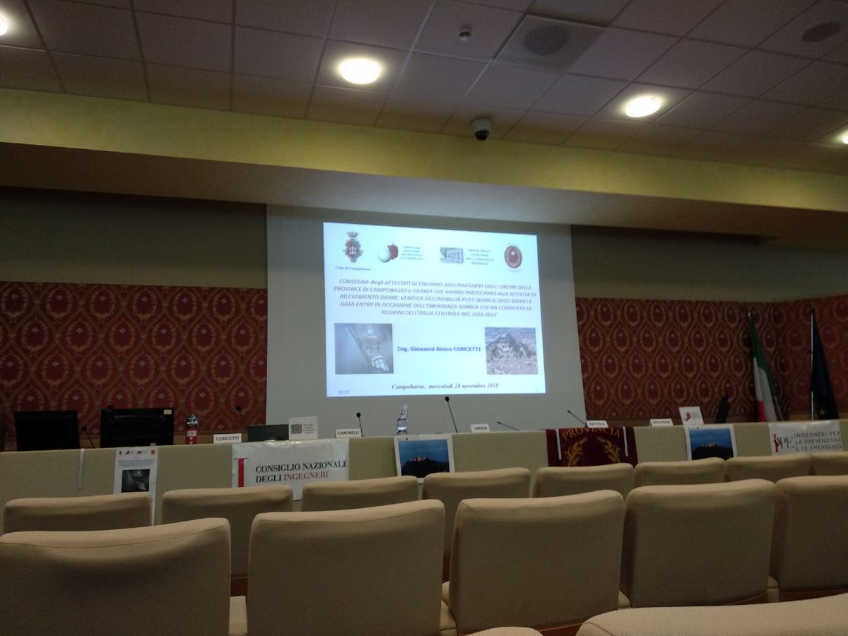 Oggi a #Campobasso cerimonia di consegna degli attestati di encomio agli #ingegneri che hanno partecipato alle attività di rilevamento in emergenza #sismica.
#Prevenzione, importanza dei #tecnici nella società, disponibilità di @TgrMolise a veicolare questi temi <a href="/tuttoingegnere/">Consiglio Nazionale degli Ingegneri</a>
