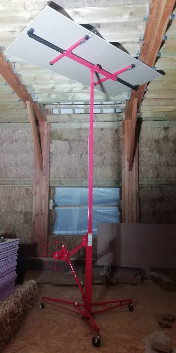 strawvic's tweet photo. Just testing our plasterboard hoist at Holy Trinity Tulse Hill's straw bale build. Feeling elevated! https://t.co/ugr0ONpBKb