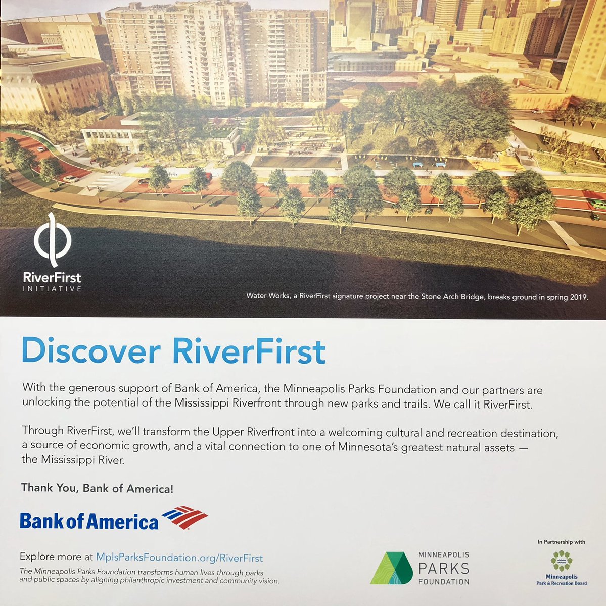 jenniferdownham's tweet photo. A fantastic $1,000,000 contribution from @BankofAmerica to @MplsParksFndtn for #RiverFirst Thank you #gratitude #mightymisssissippi https://t.co/F4Utyk4xXF